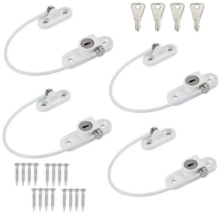 4X Window Door Cable Restrictor Lock Child Baby Safety White Security Lock UK