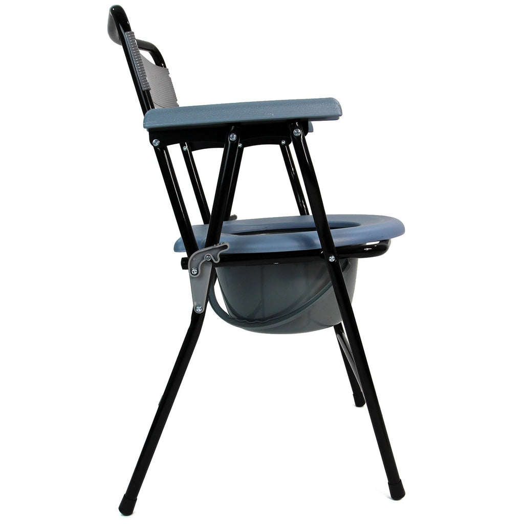 Portable Folding Steel Commode Chair Toilet 4 Litre Pail Safety Lock Design