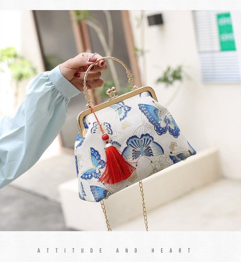Retro Shoulder Chain Messenger Clutch Embroidered Jacquard Women's Evening Bags