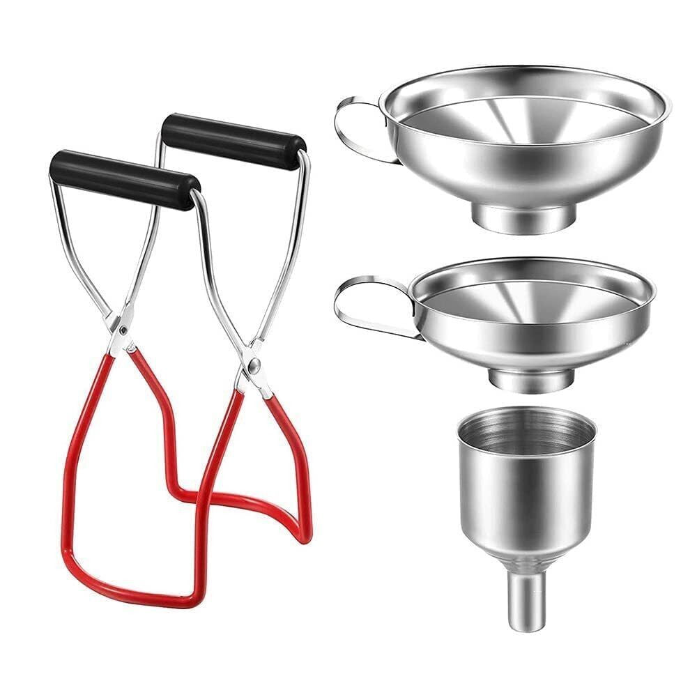 Stainless Steel Funnel Can Lifting Tongs Set Canning Hoppers Filter Jar Lifter