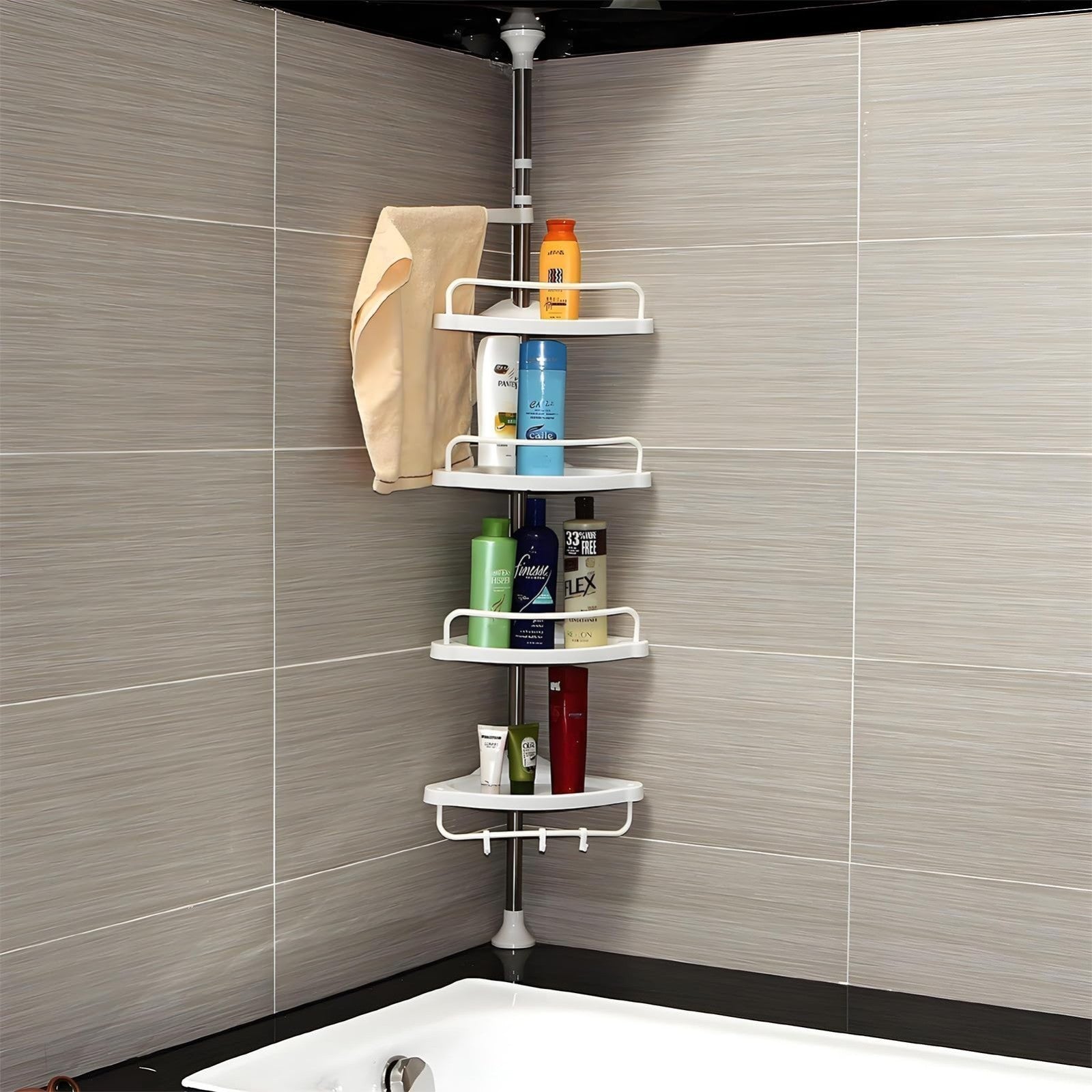 4 Tier Telescopic Bathroom Wall Corner Shelf Rack Shower Caddy Storage Organizer
