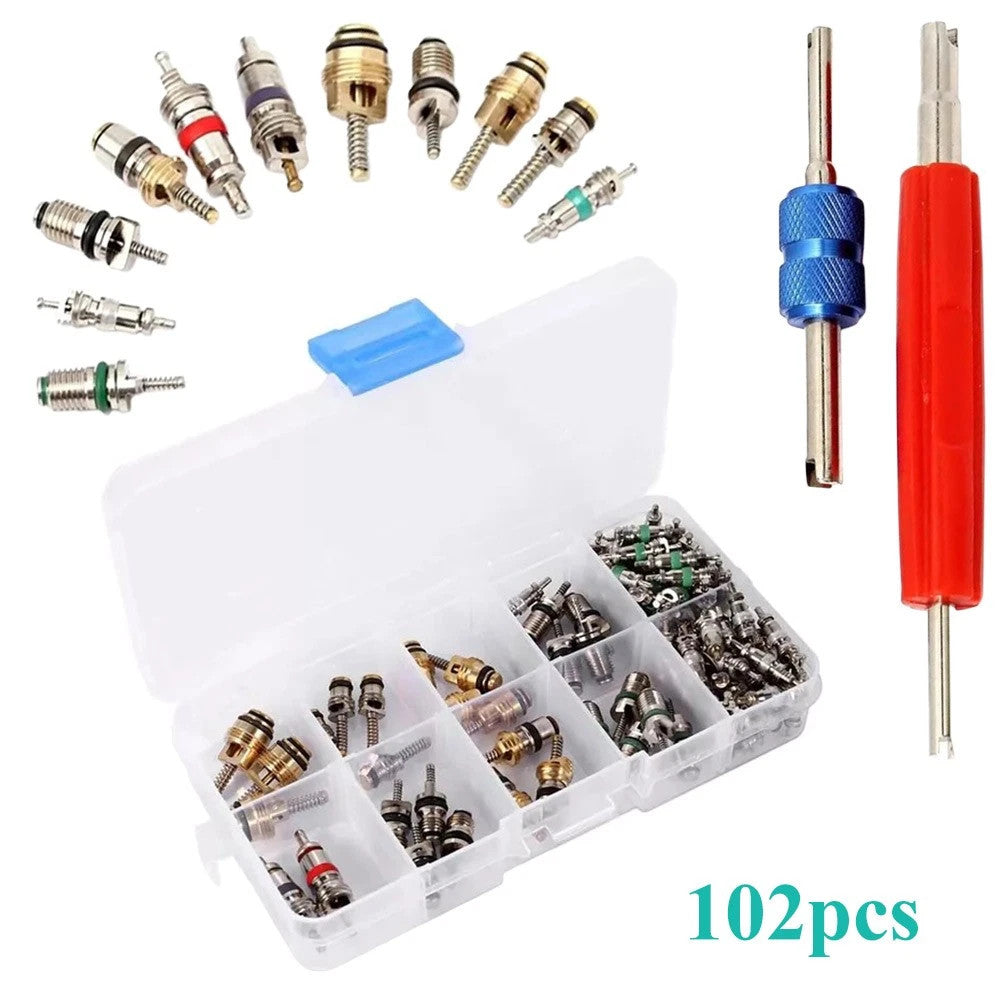 102Pcs R12 R134a Car Air Con Schrader Valve Core Remover Tool Kit A/C Repair