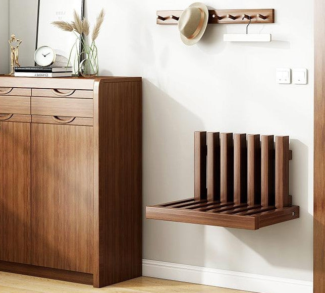 Wooden Wall Mounted Shoe Changing Stool Folding Chair Shower Seat for Entryway