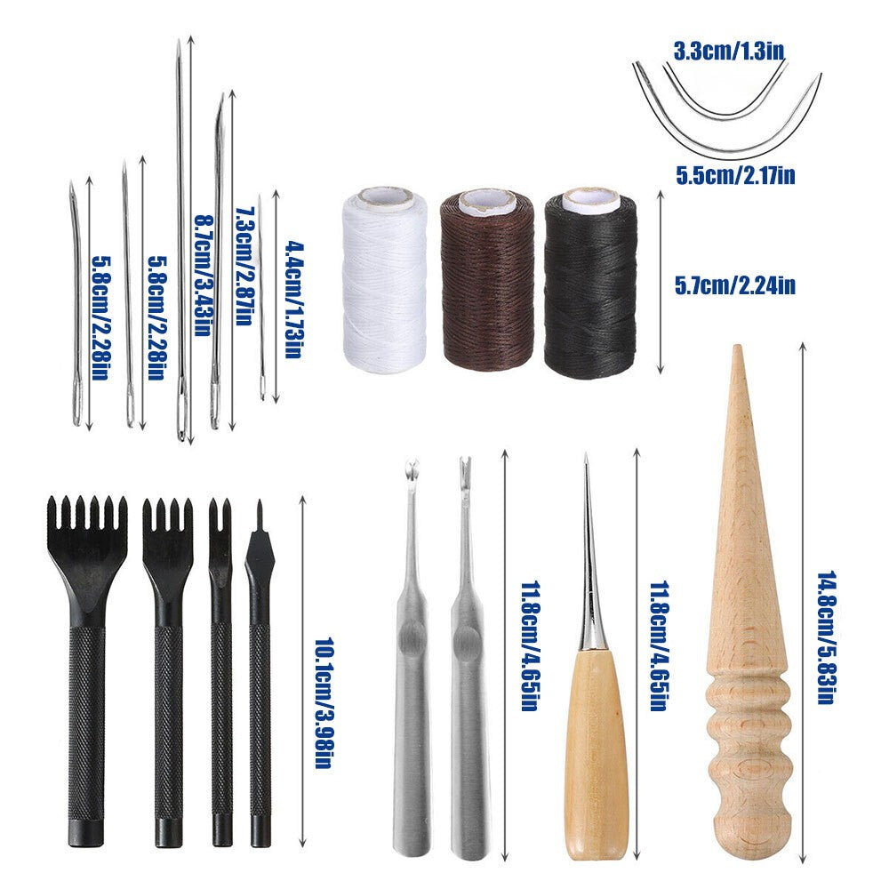 18Pcs Leather Craft Tool Kit Stitching Sewing Beveler Punch Working Hand Tools