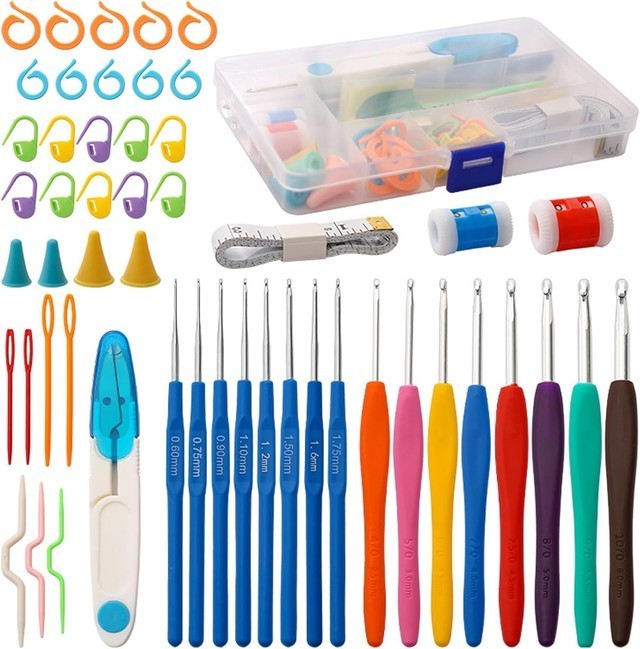 53pcs Crochet Hooks Set Ergonomic Soft Grip with Case Crochet Kits for Beginners