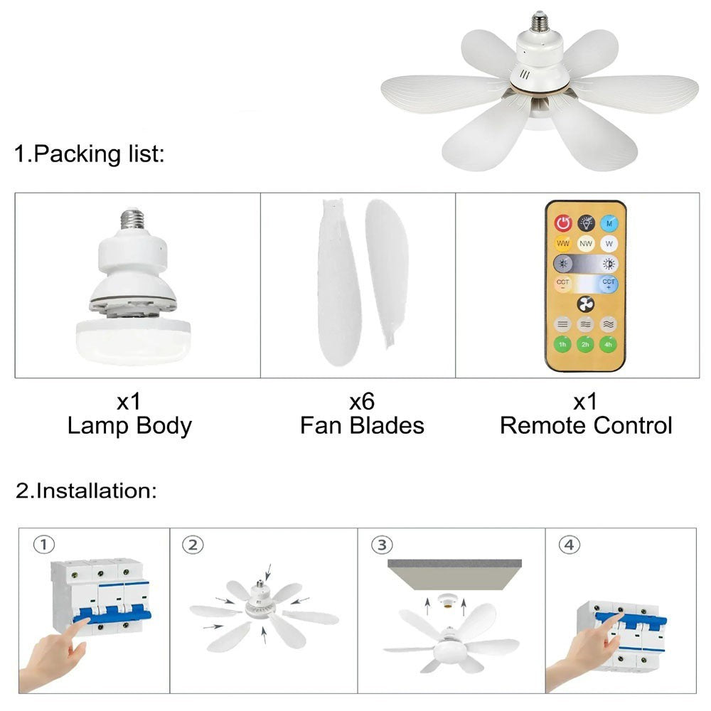 LED Ceiling Fan Light E27 Remote Control Dimmable Ceiling Lamp Home Bedroom