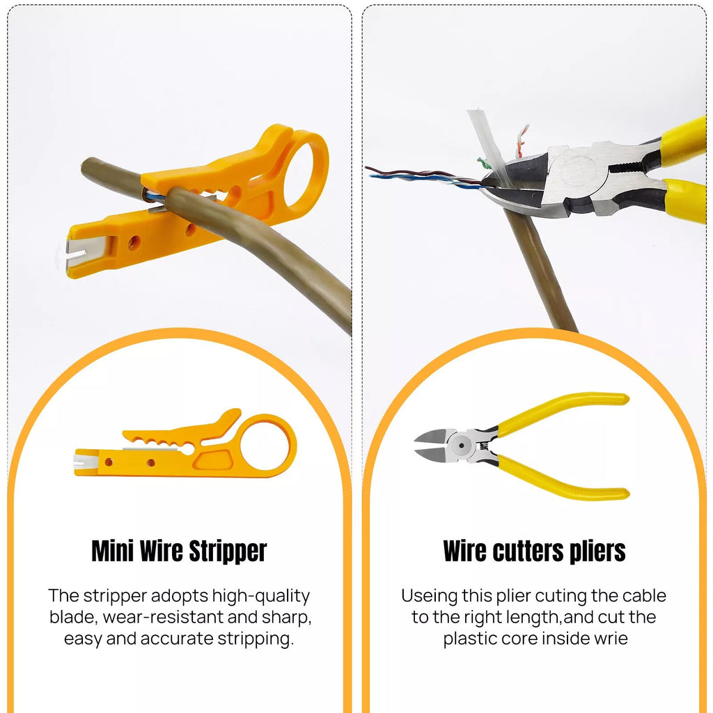 RJ45 Pass Through PRO EZ Crimping Tool Crimper CAT 5 5E 6 Connector Mega Kit UK