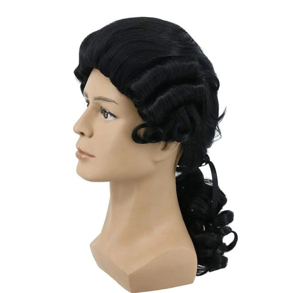 Lawyer Judge Baroque Cosplay Curly Wig Grey White Black Men Synthetic Wigs