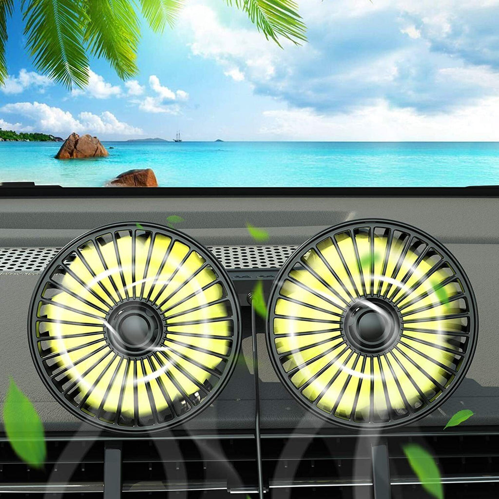 360° Rotatable Car Cooling Air Fan USB Dual Head Car Fan Portable Vehicle Fan