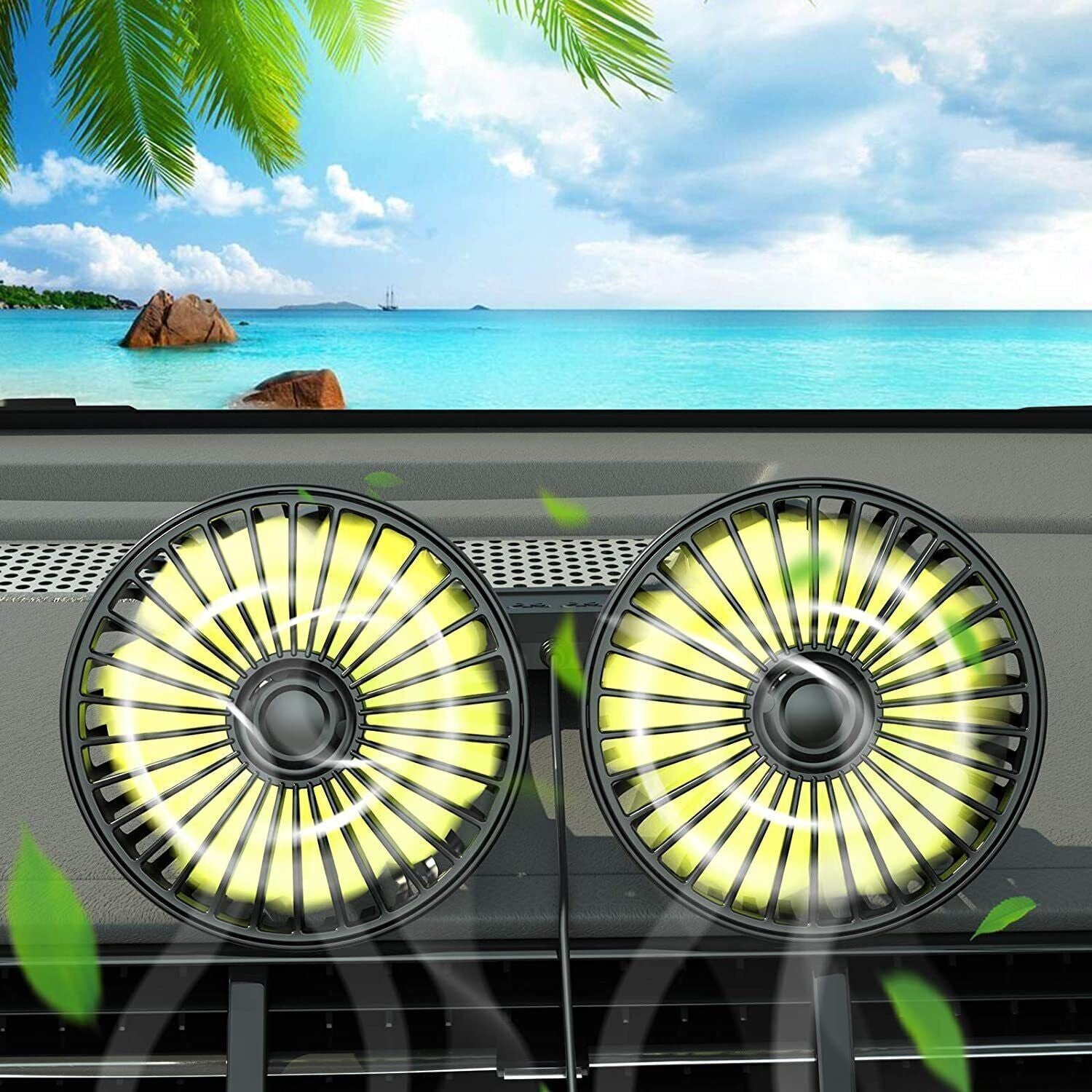 360° Rotatable Car Cooling Air Fan USB Dual Head Car Fan Portable Vehicle Fan