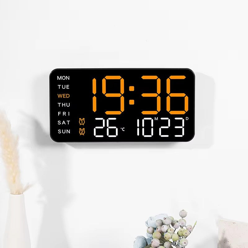 Desk Wall Clock Digital Alarm Clock LED Display with Temperature Date Week