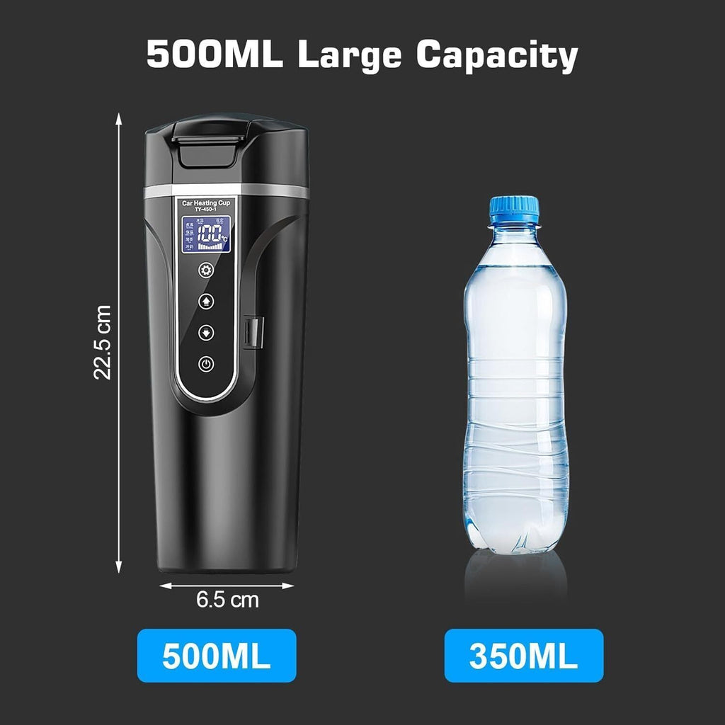 Car Kettle Heater 12V 24V Digital Display Portable 500ml for Travel Camping Boat