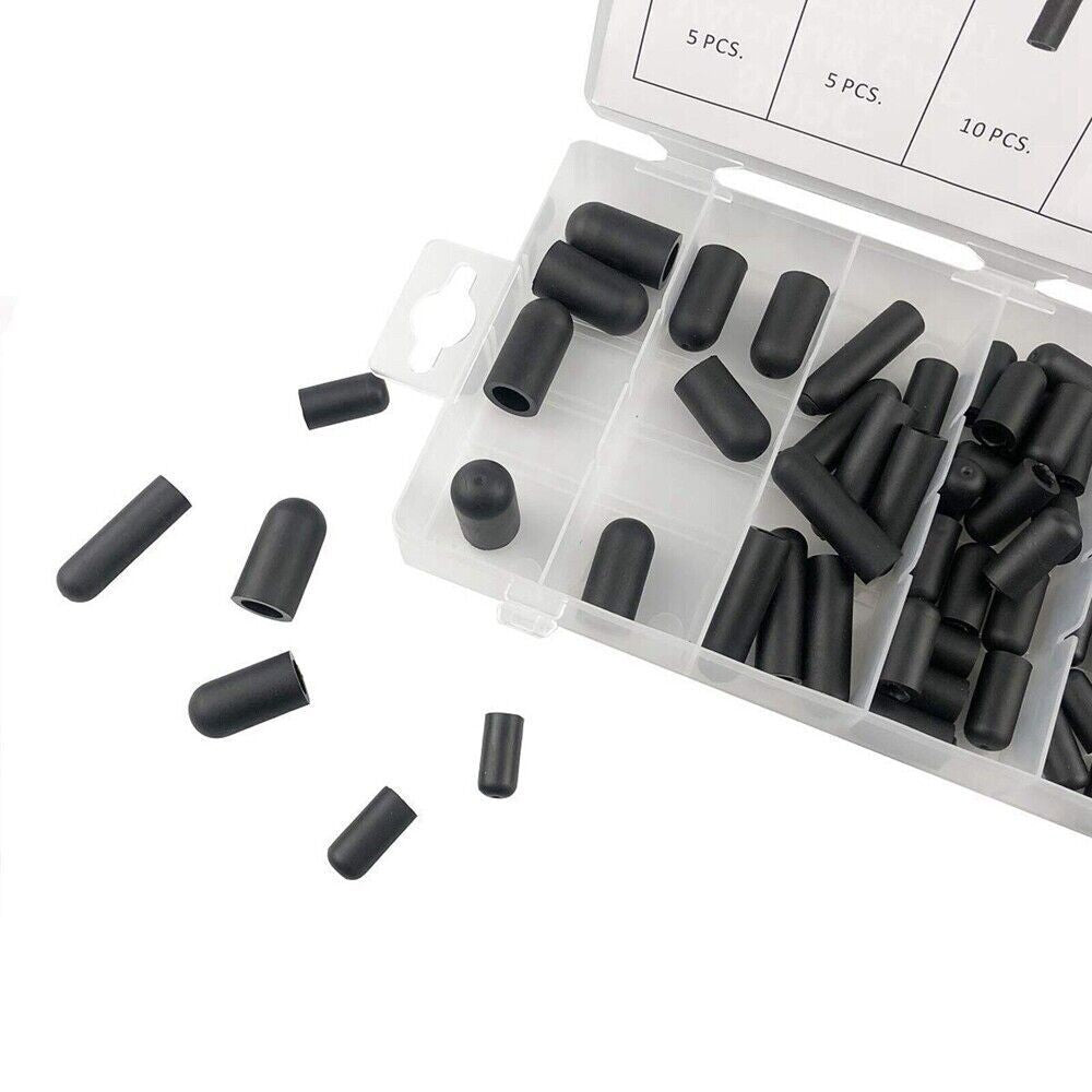 80Pcs 5/32" to 3/8" Rubber Vacuum Cap Assortment Kit 6 Sizes Set Black UK