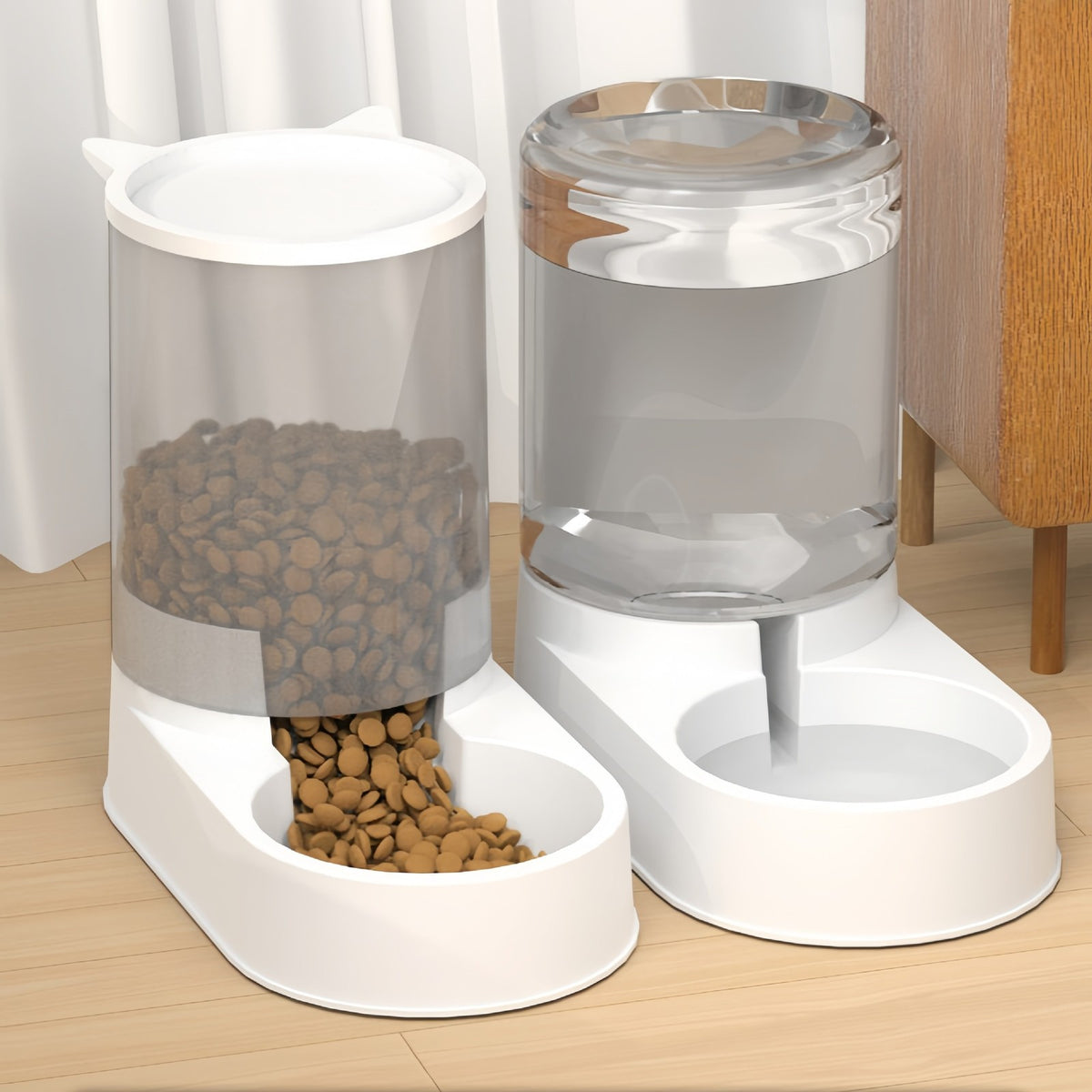 2Packs Automatic Cat Feeder and Water Dispenser Set 3.2L Pet Food Bowl & Waterer