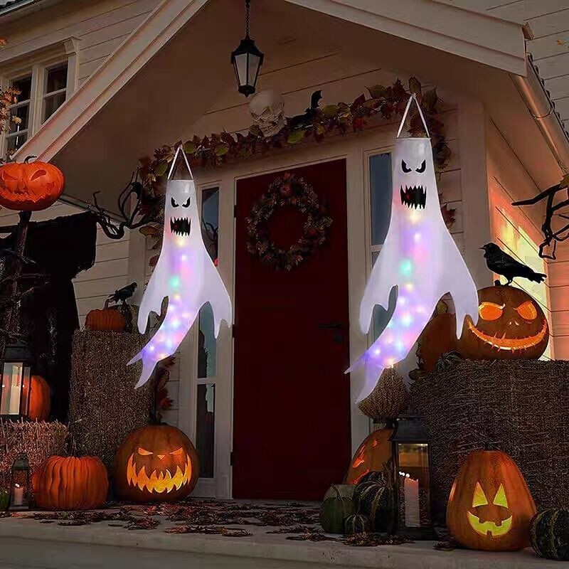 2 LED Light Ghost Windsock Halloween Decor Garden Decor Props Party Home Hanging