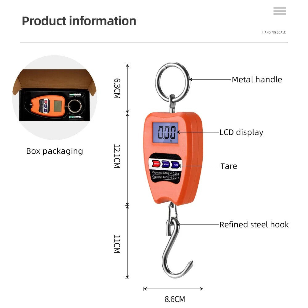 Portable 200kg Mini Crane Scale – LCD Digital Electronic Hook Hanging Weight