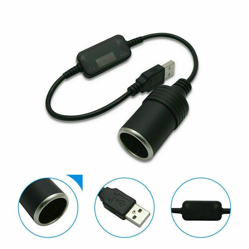 USB Port 12V Car Cigarette Lighter Socket Power Female Converter Adapter Cable