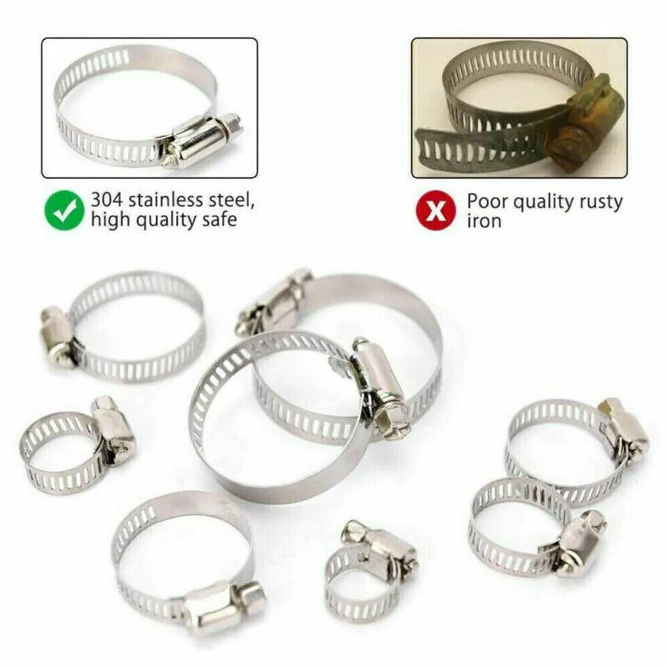 101x Assorted Stainless Steel Hose Clamp Kit With No Driver Jubilee Clips Set UK