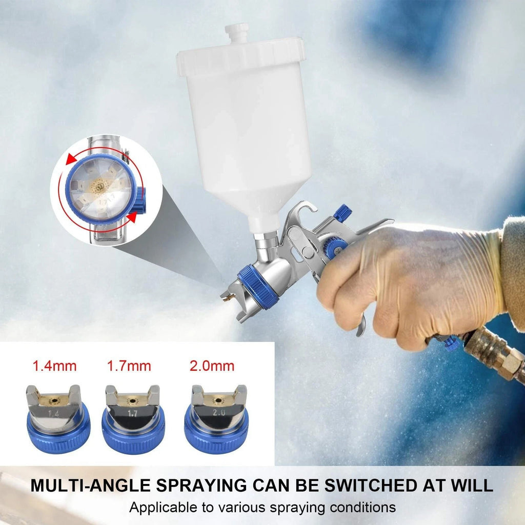 600CC HVLP Gravity Feed Paint Spray Gun Set 3 Nozzles Air Regulator Tool