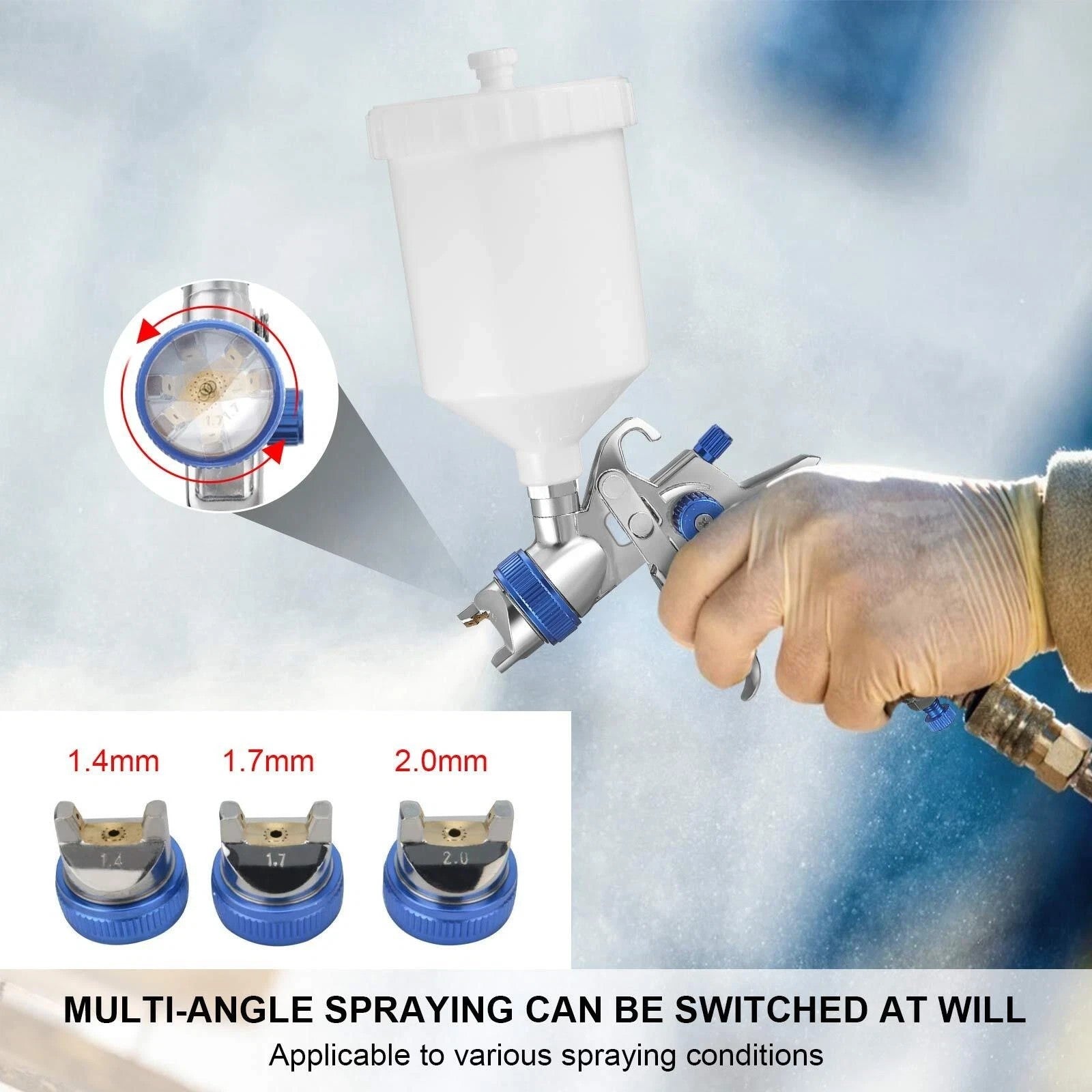 600CC HVLP Gravity Feed Paint Spray Gun Set 3 Nozzles Air Regulator Tool