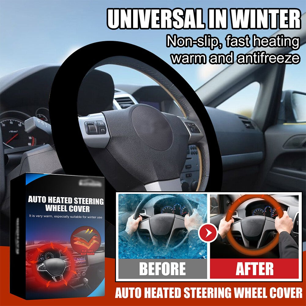 12V Universal Heated Car Steering Wheel Cover Protector Winter Hand Warmer 38 CM