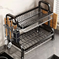 2 Tiers Large Dish Drainer Plate Rack Dryer Knives Cutlery Holder with Drip Tray