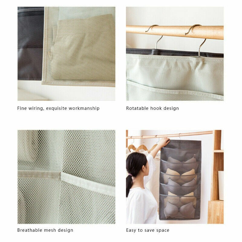 30 Pockets Double 2 Side Hanging Bag Bra Underwear Storage Organiser Tidy Hanger