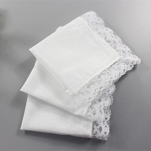 5 Pcs/lot Ladies Women's Cotton Handkerchiefs Lace Border White Wedding Hanky