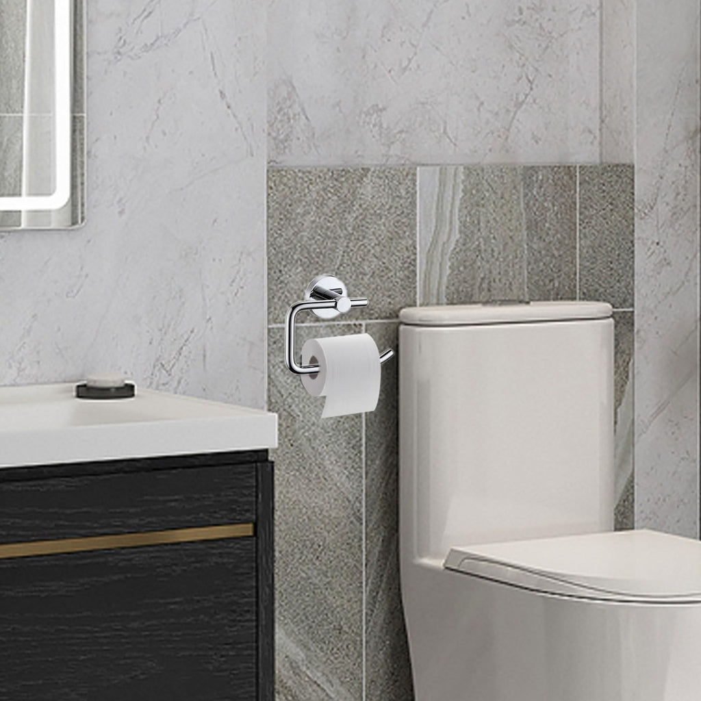 Toilet Roll Holder Wall Mounted Modern Chrome Round Toilet Tissue Accessory UK