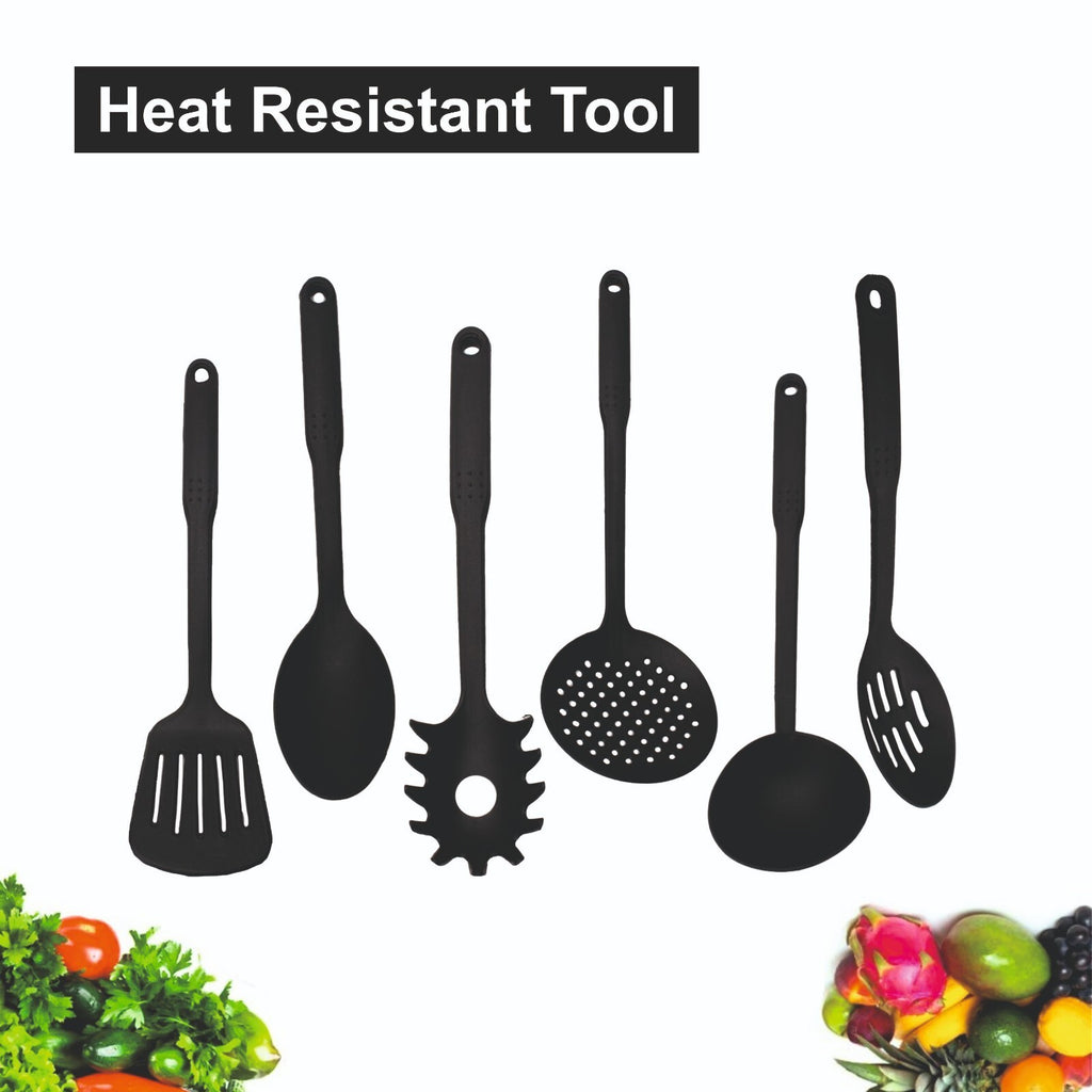 6PC NYLON KITCHEN UTENSIL SET CAMPING FOOD NON STICK BLACK