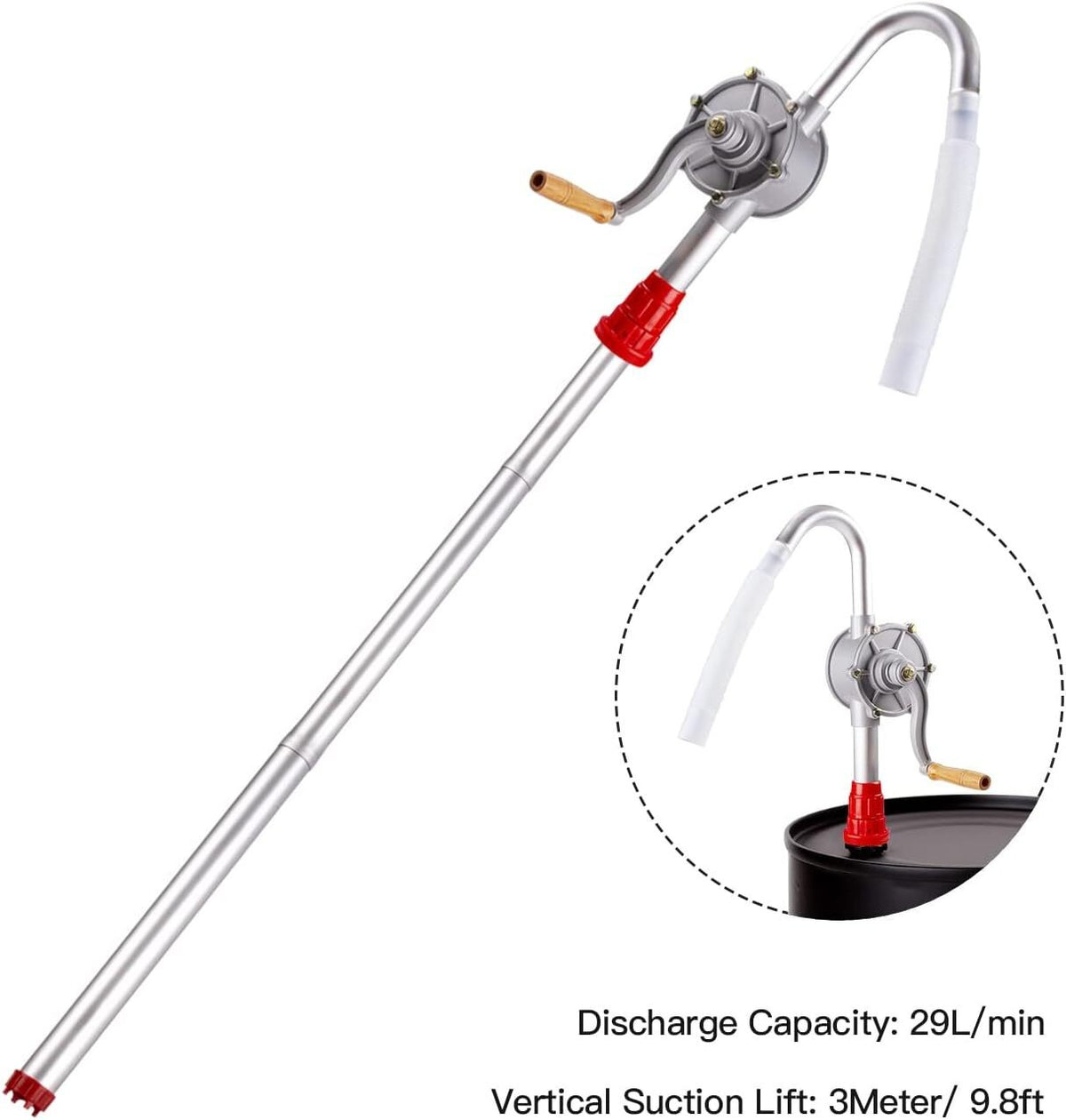 Self Priming Hand Syphon 52" Rotary Drum Barrel Pump For Oil Diesel Fuel Transfe