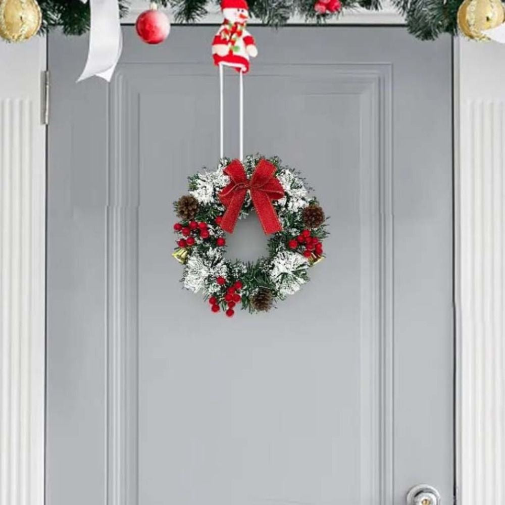 20/30/40cm Christmas Wreath W/ Bow Front Door Wreath Garland Xmas Hanging Decor