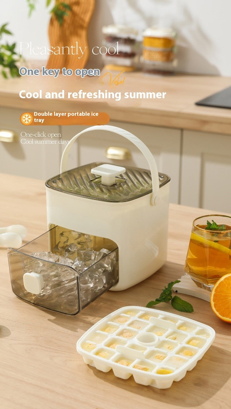 Press Type Ice Cube Tray Ice Making Box Large Capacity Easy Release with Handle