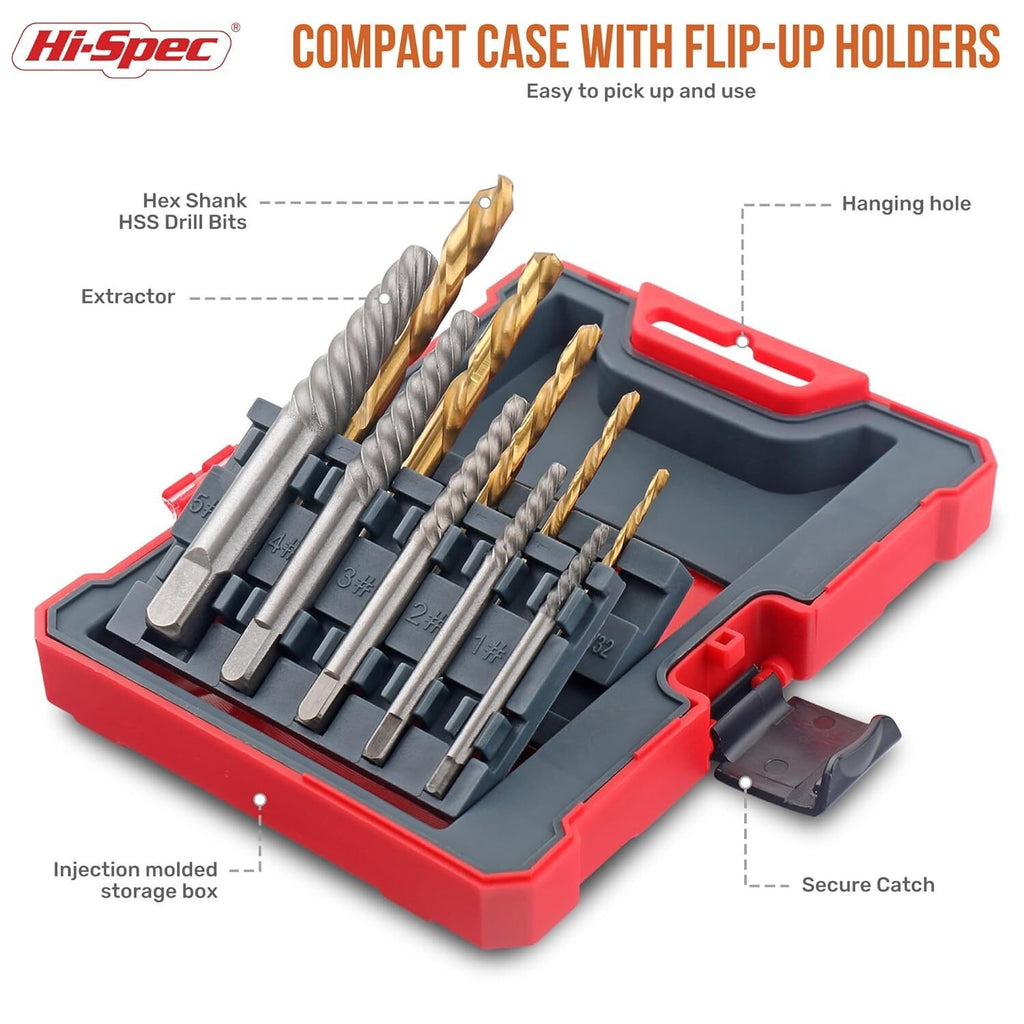 HSS Drill Bits Screw Extractors 10Pcs Kit For Damaged Screws Bolts Studs Removal