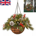 Christmas Artificial Flower Hanging Basket w/ LED Lights Xmas Garden Home Decor