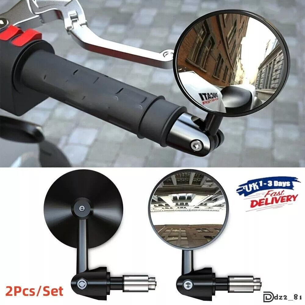 2PCS Motorcycle Rear View Mirrors Round 7/8" Handle Bar End Foldable Motorbike