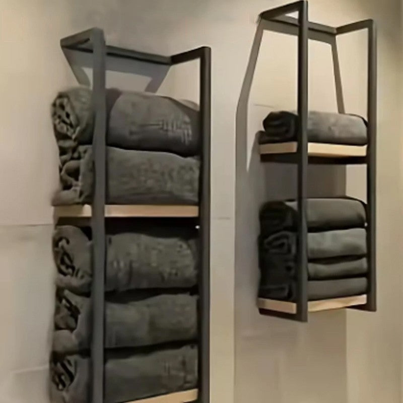 Wall‑Mounted Towel Rack Wooden Shelf Bathroom Storage Holder Towel Organiser
