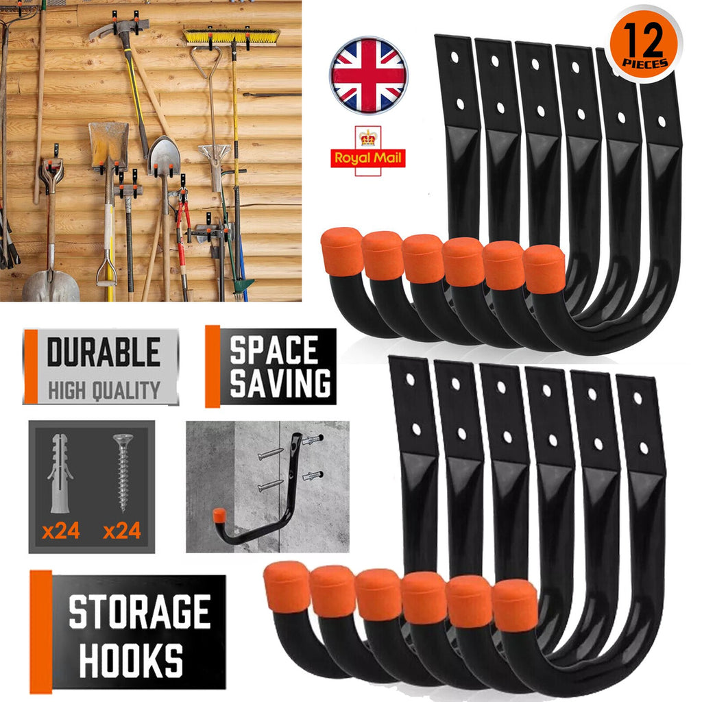 12x Heavy Duty Storage Hooks Wall Mount for Ladder Garage Bike Garden Shed Tools