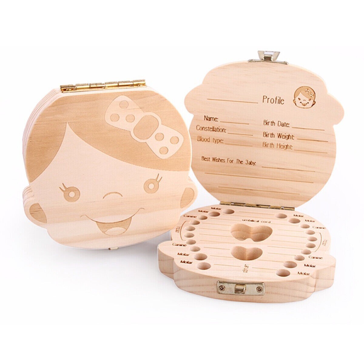 Baby Milk Teeth Keepsake Wooden Box Save Children Kids First Tooth Souvenir Gift