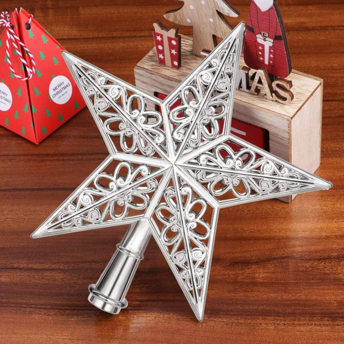 20cm Christmas Tree Topper Hollowed-out Tree Star Topper Ornaments Party Decor