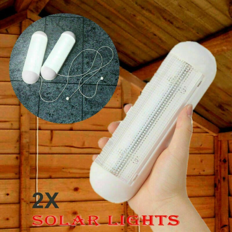 2x Solar Power LED Light Rechargeable Garage Shed Light Garden Indoor Outdoor UK