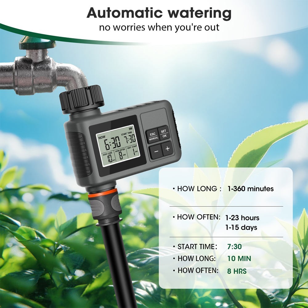 Automatic Water Timer Irrigation Watering System Sprinkler Garden Programmer Set