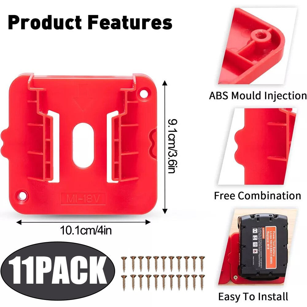 11x Battery Holder for Milwaukee M18 18V Batteries Wall Mount Battery Storage