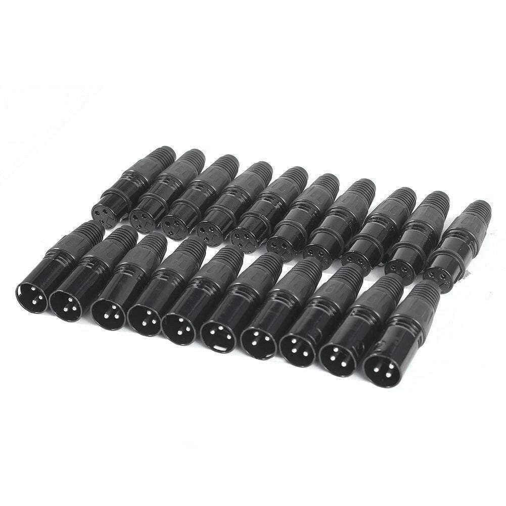 20x XLR 3 Pin Male Female Connector DMX Audio Microphone Cable Plug Black