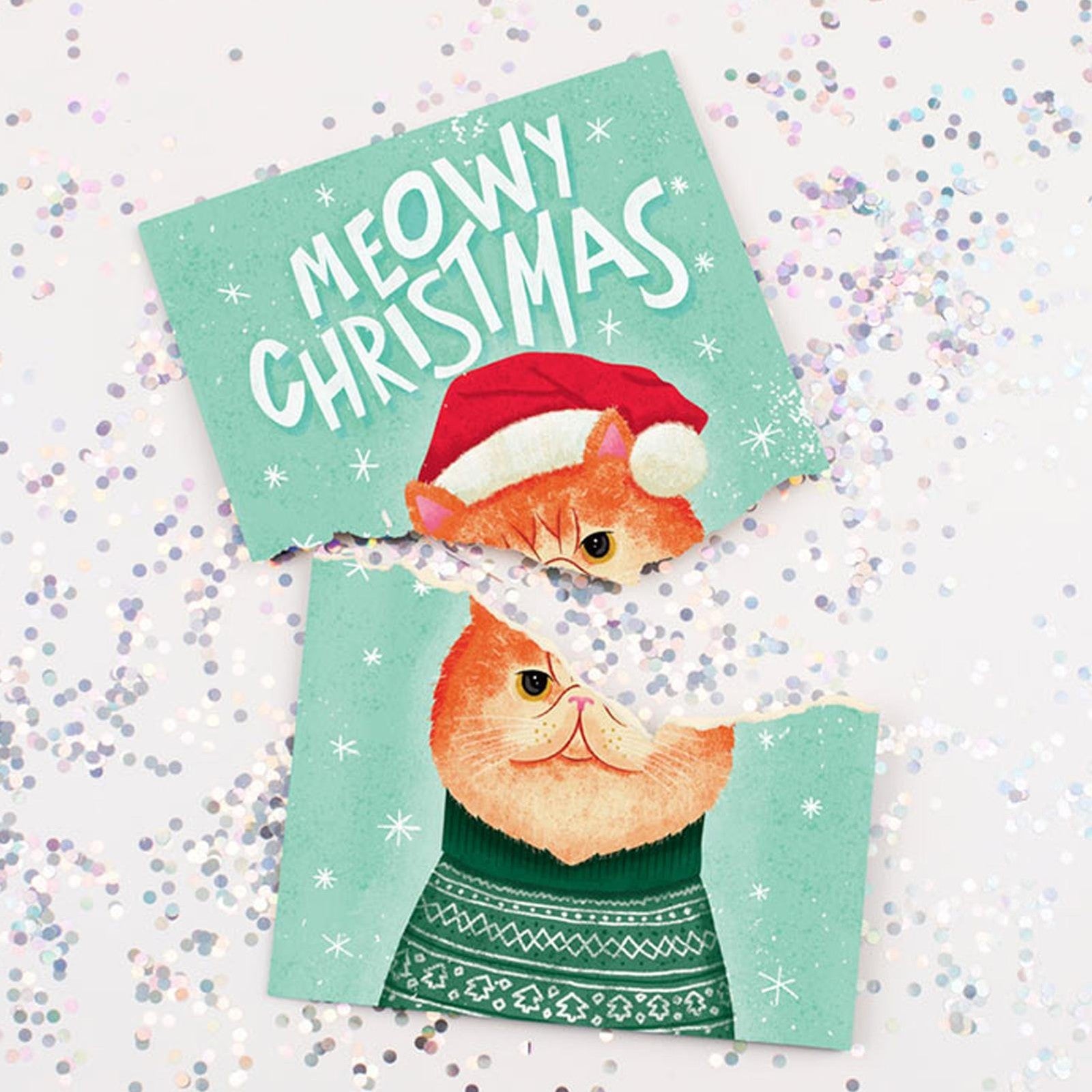 Endless Meowy Christmas With Glitter Endless Meow Christmas Voice Greeting Card