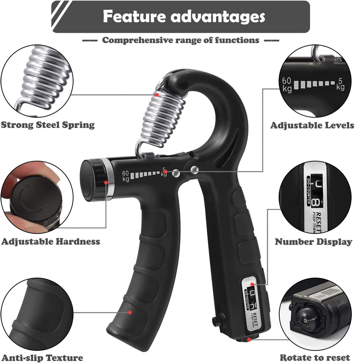 5-60KG Sport Hand grip Strengthener Adjustable Forearm Trainer Finger exerciser
