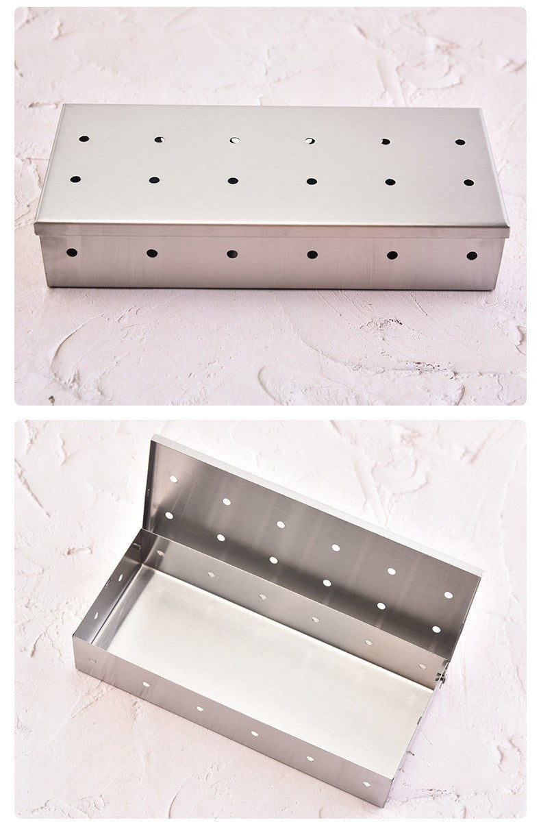 Stainless Steel BBQ Smoke Box For Wood Chips Gas Charcoal Grill Smoker Accessory