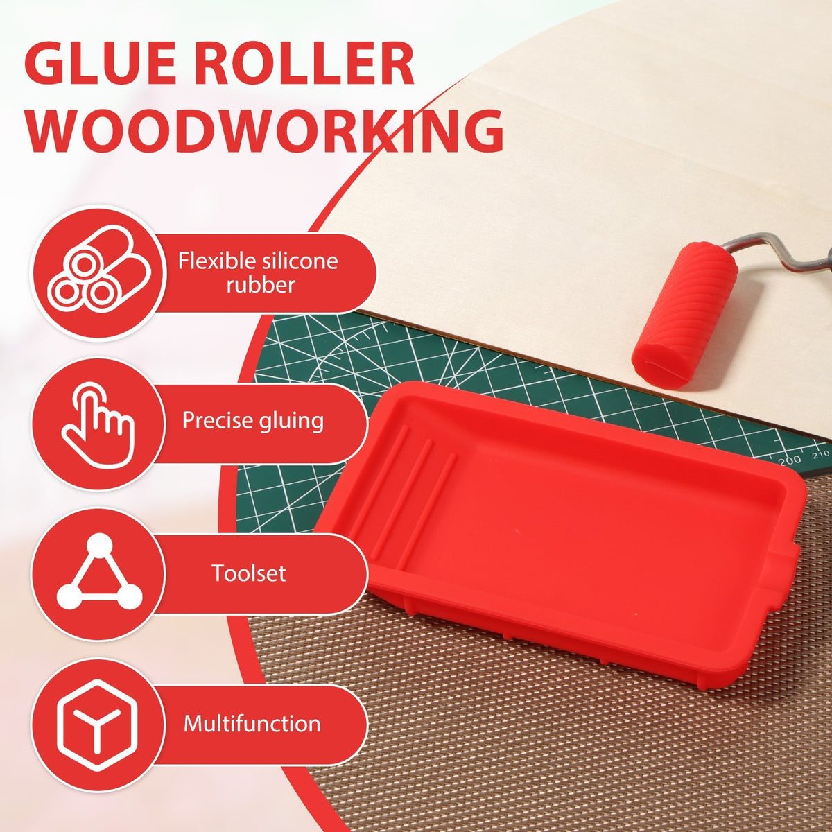 Nonstick Glue Roller with Tray Flexible Wood Glue Roller and Tray