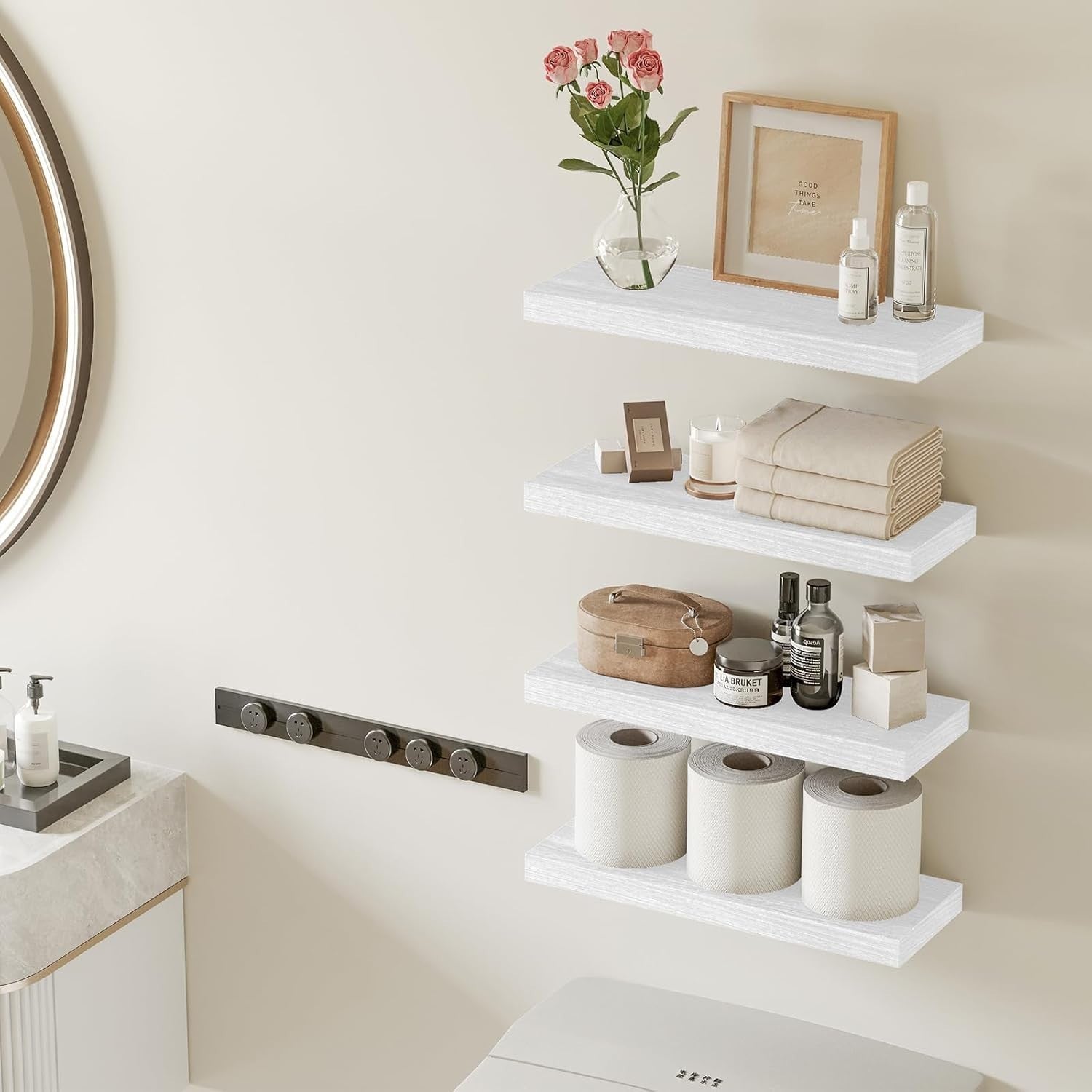 Set of 4 Floating Shelves Wall Mounted Bookcase & Photo Display shelves