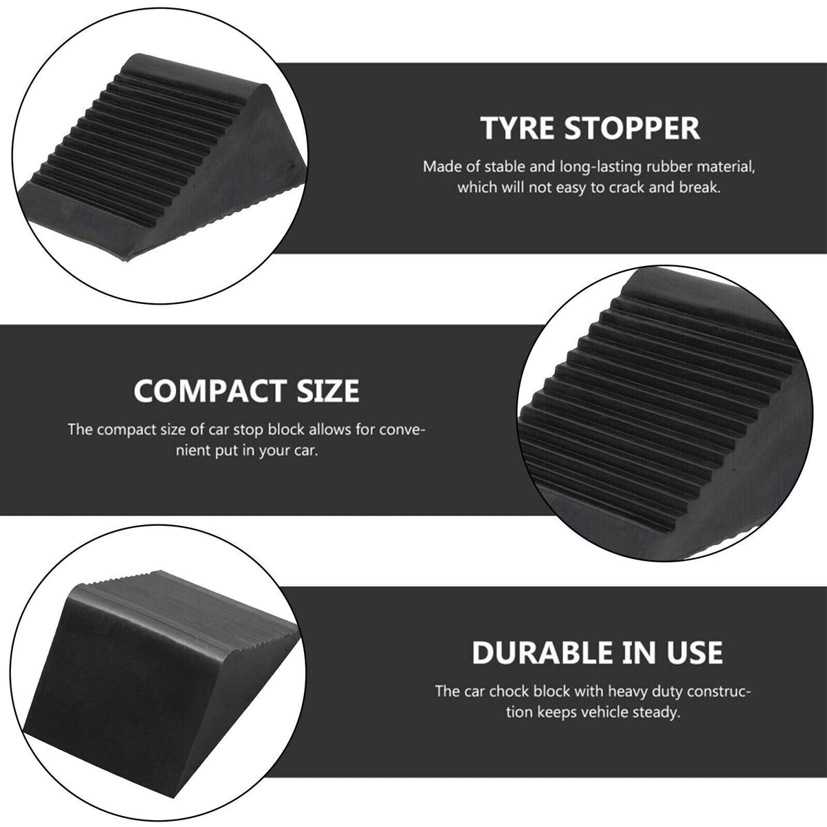 2Pcs Solid Rubber Wheel Chocks Heavy Duty Tire Stoppers For Truck RV Car Trailer